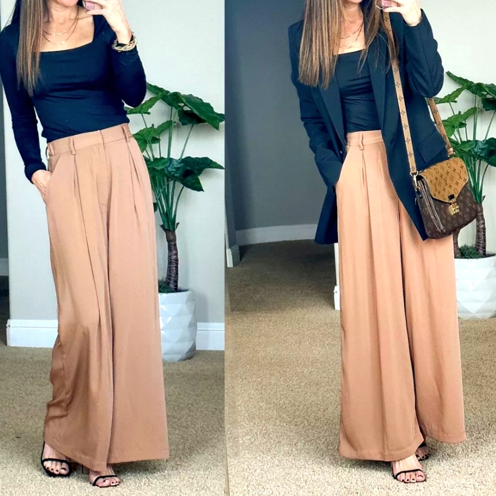 Women's Tan Wide-Leg Pants